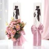 Set 2 Lumanari pentru Nunta cu flori artificiale ROZ - PUDRAT - LN02, Inovius