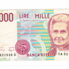 Bancnota Italia 1000 lire 3 octombrie 1990, circulata, stare buna
