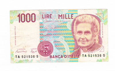 Bancnota Italia 1000 lire 3 octombrie 1990, circulata, stare buna foto