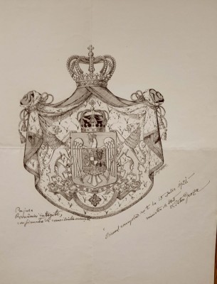 PRIMUL  EXEMPLAR  TIPĂRIT  AL  STEMEI  ROM&amp;Acirc;NIEI  MARI, din anul 1921 foto