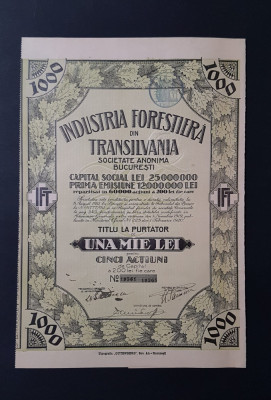 Actiune 1920 Industria forestiera din Transilvania / titlu de 5 actiuni foto