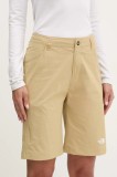 The North Face pantaloni scurți outdoor Exploration culoarea verde, neted, high waist, NF0A8BS3LK51