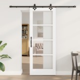 Ușă glisantă vidaXL cu set de hardware &#039;ORKDAL&#039;Alb din lemn masiv și sticlă