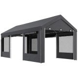 Outsunny Pavilion de Grădină cu &Icirc;nălțime Reglabilă, 4 Uși și 4 Ferestre, 6x3 m, Gri &Icirc;nchis | Aosom Romania
