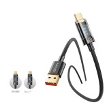 Cablu de date si incarcare rapida, Bavin, CB309, USB-A la USB-C, 66W, 1.2m, display digital, negru