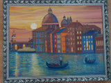 Cumpara ieftin Tablou pictat in ulei pe panza,dimensiuni mari, PEISAJ VENETIAN,56/76 cm, Peisaje, Impresionism