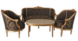 Set baroc din lemn masiv auriu cu tapiterie din matase neagra CAT502B34, Sufragerii si mobilier salon