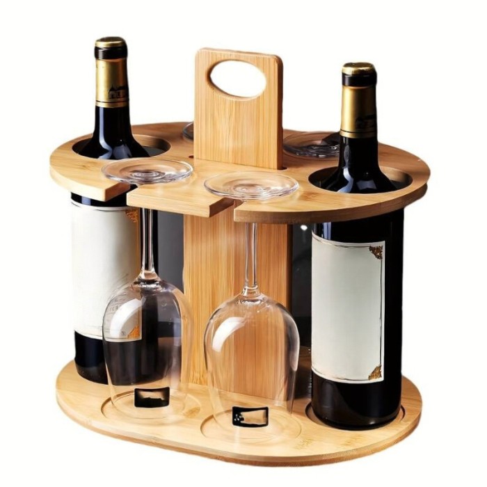 Suport din lemn, pentru sticle si pahare de vin, elegant si functional, cu maner ergonomic integrat, practic si estetic