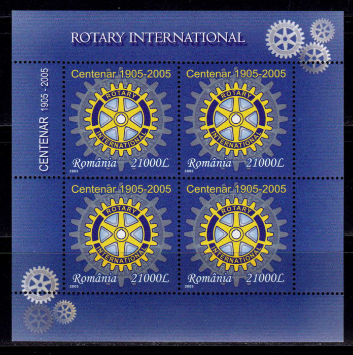✅RO 2005 ,LP 1673,&quot;Centenar Rotary &quot;, bloc de 4 marci ,MNH