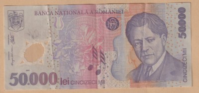 (5) BANCNOTA ROMANIA - 50.000 LEI 2001, POLYMER, PORTRET GEORGE ENESCU, STARE BUNA foto