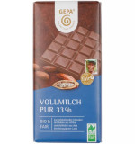 Ciocolata bio si fairtrade cu lapte 33% cacao, 100g Gepa