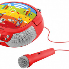 Radio CD pentru copii GoGEN DECKO B, 2 x 0,8 W, Bluetooth, karaoke, microfon, MP 3, USB, AUX in, rosu