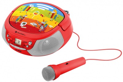 Radio CD pentru copii GoGEN DECKO B, 2 x 0,8 W, Bluetooth, karaoke, microfon, MP 3, USB, AUX in, rosu foto