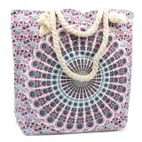 Geanta Mandala Albastru Electrizant, Manere Franghie, 45 cm, Buzunar Interior, Fermoar, Shopping, Plaja, Fitness