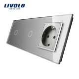 Cumpara ieftin Intrerupator touch dublu cu priza Livolo din sticla gri, elegant