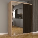 Dulap Dormitor Nova Eco 150 cm x 200 cm, cu oglinda, sonoma cu usi glisante wenge