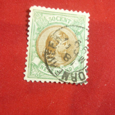 Timbru 50C verde-brun Regina Wilhelmina Olanda 1896, stampilat