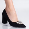 Pantofi Dama Negri Piele Ecologica Intoarsa Raifa, Toc 8.5cm, Varf Ascutit, Toc Gros, Elegant
