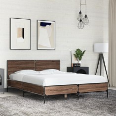 vidaXL Cadru de pat, stejar maro, 120x200 cm, lemn prelucrat și metal 3279996