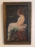 SARCHIS SETO-PICTOR ARMEAN-1912-1980 BACAU-NUD CU SPATELE- ( DUPA GRIGORESCU)- ULEI PE CARTON- 39X23 CM.