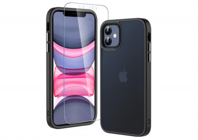Husa Hensinple pentru iPhone 11, cu folie protectie sticla securizata, negru - RESIGILAT foto