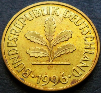 Moneda 5 PFENNIG - GERMANIA, anul 1996 * cod 2844 - litera F foto