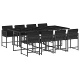 Set mobilier de gradina cu perne, 9 piese, negru, poliratan
