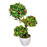 Ghiveci decorativ, cu design bonsai cu flori rosii 30 cm, Oem