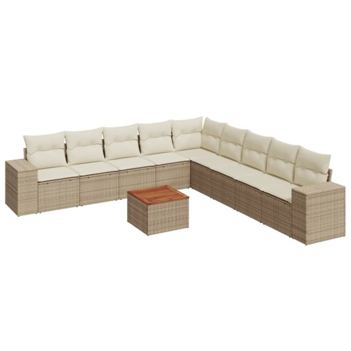 Set canapele de gradina cu perne, 10 piese, bej, poliratan