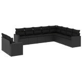 Cumpara ieftin Set canapele de gradina cu perne, 10 piese, negru, poliratan