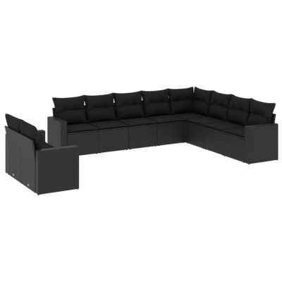 Set canapele de gradina cu perne, 10 piese, negru, poliratan foto