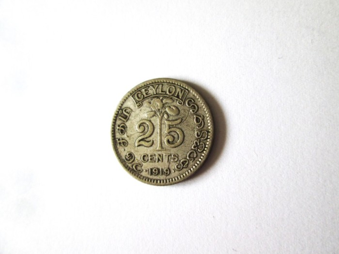 Ceylon/Sri Lanka 25 Cents 1919 argint