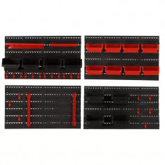 Panou depozitare scule, de perete, cu suport, 16 cutii, raft pentru chei, 96 x 54 cm, Gonga® Negru
