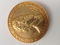medalie bronz aurit ,CIPRIAN PORUMBESCU 1853-1883 , diametru 60 mm