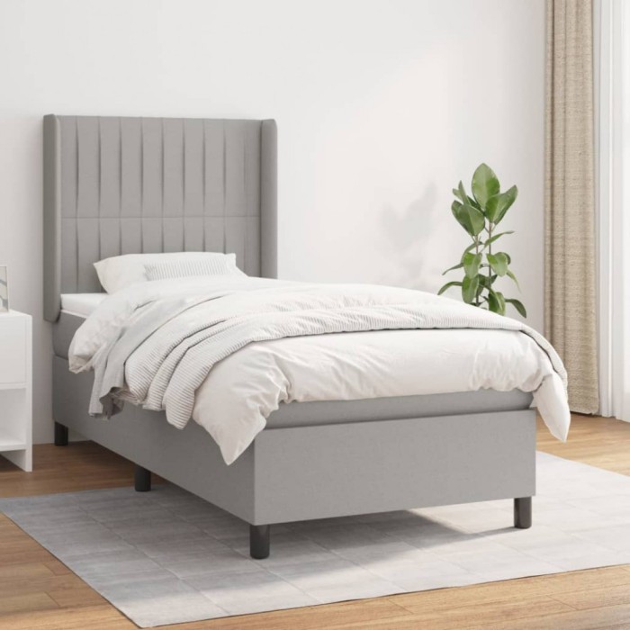 Gossi pat box spring cu saltea, gri deschis, 90x200 cm, textil