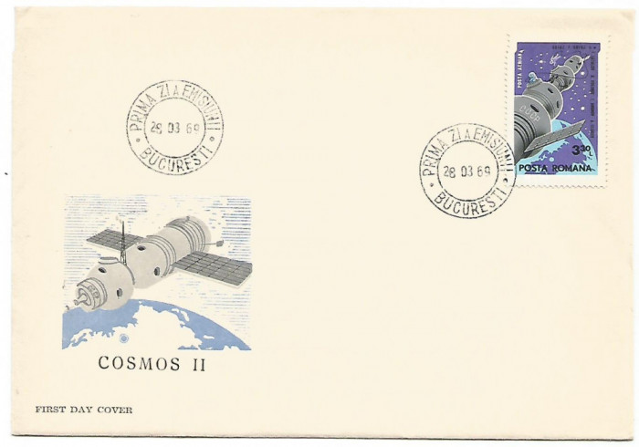 (No1) FDC ROMANIA-L.P.697 -Cosmos II -1969