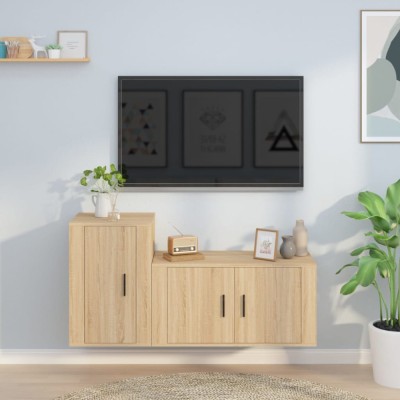 vidaXL Set dulap TV, 2 piese, stejar sonoma, lemn prelucrat foto