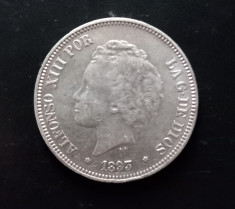 moneda din argint _ Spania _ 5 pesetas 1893 ( PG - L ) foto