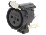 Soclu XLR Mamă 3 Pin Drept cu Buton Negru 6A, Neutrik