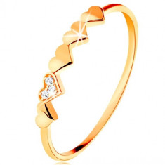 Inel din aur galben de 14K - inimioare strălucitoare, zirconii transparente - Marime inel: 54