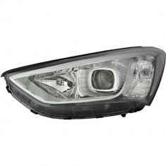 Far Hyundai Santa Fe (DM), 05.2012-10.2016, partea Stanga, electric, tip bec D3S+H7, fara bec, fara balast, cu motoras, cu lumini de zi pe LED, TYC foto