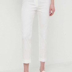 Weekend Max Mara pantaloni femei, culoarea alb, fason tigareta, high waist