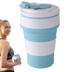 Pahar Pliabil Koken, Cana din Silicon alimentar, reutilizabila, 350 ml, pentru calatorii, camping, auto, activitati in aer liber, birou, 13,8x5,5x8 cm