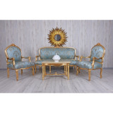 Set baroc din lemn masiv auriu cu tapiterie din matase bleu CAT381A13, Sufragerii si mobilier salon