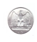 Moneda Italia 5 lire 1929, stare foarte buna, curata, Europa, Argint