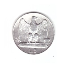 Moneda Italia 5 lire 1929, stare foarte buna, curata