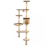Cumpara ieftin Ansamblu pisici, stalpi sisal, montare perete, 194 cm, bej/maro