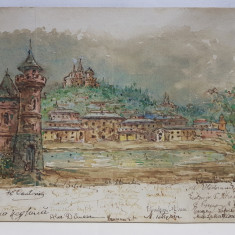 ORAS MEDIEVAL ( VECHIUL HEIDELBERG ) - PEISAJ , PICTURA CU AUTOR NECUNOSCUT , DATATA 1936