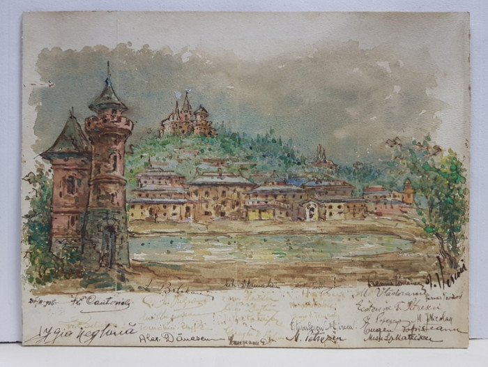 ORAS MEDIEVAL ( VECHIUL HEIDELBERG ) - PEISAJ , PICTURA CU AUTOR NECUNOSCUT , DATATA 1936