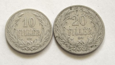 y127 UNGARIA 10 FILLER 1895 si 20 FILLER 1894 KB VF FRUMOASE foto